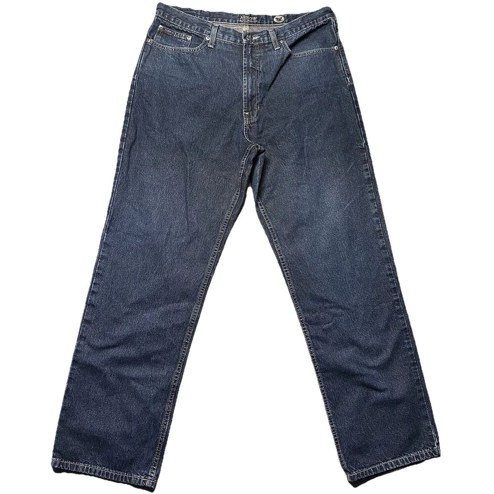 Arrow Blue Jean Co Mens 36x32 Straight Leg Jeans Blue Dark Wash Denim EUC